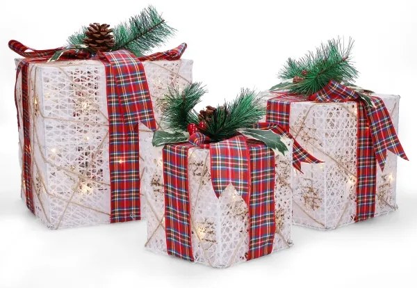 Solight 1V291 - Sada 3x LED vianočných darčekov 48xLED/3,6W/230V IP44 teplá biela