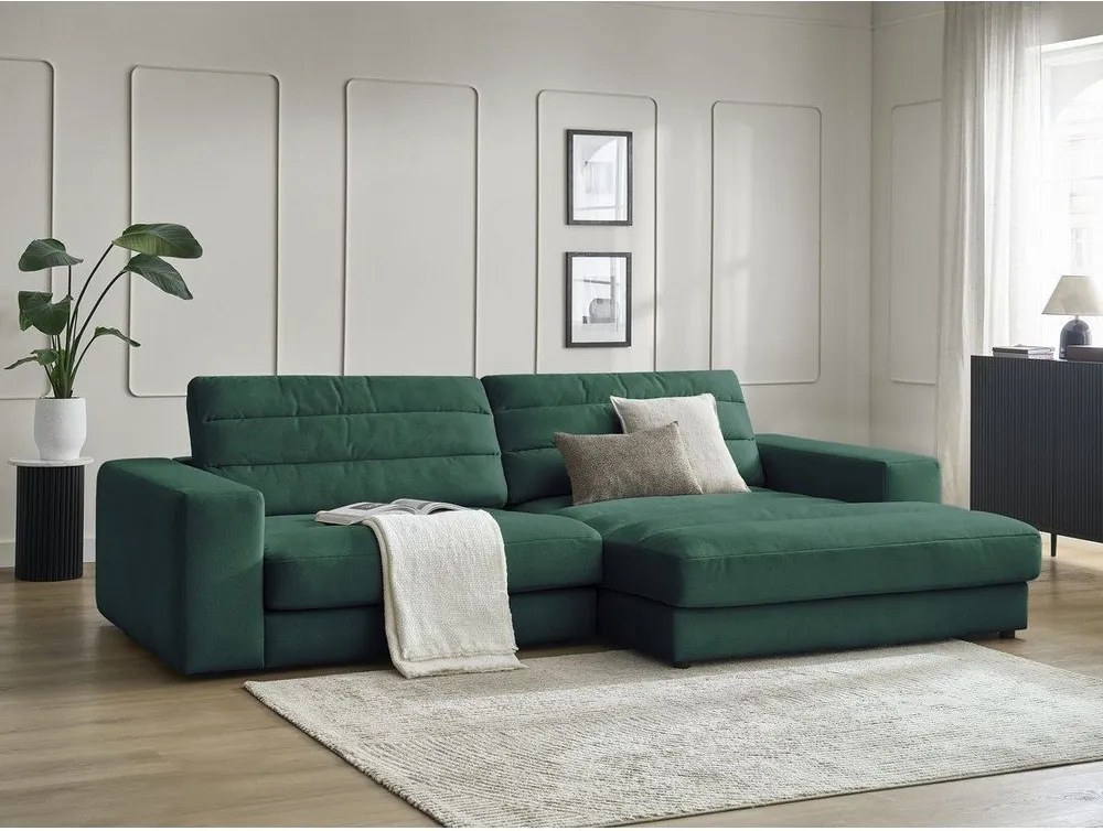 Zelená zamatová rohová pohovka (pravý roh/s leňoškou) Sierra – Bobochic Paris