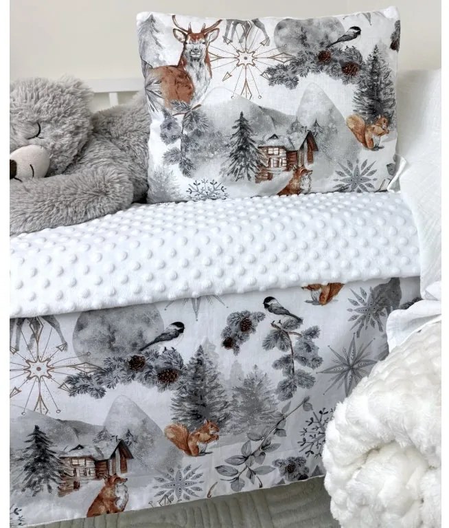 INTERMEDIC SK Set do kočíka Fairytale Forest Grey / Minky biela – obojstranný 40x30 + 75x100 cm