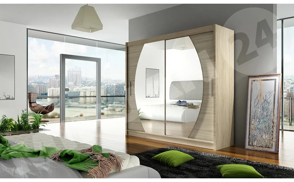 Skriňa London IV, Farby: sonoma, Osvetlenie: osvetlenie LED RGB - farebné
