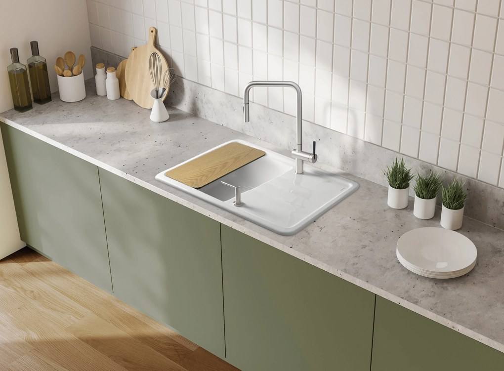 Deante Momi, keramický drez s odkvapkávačom 780x500x230 mm, biela, DEA-ZCM_6113