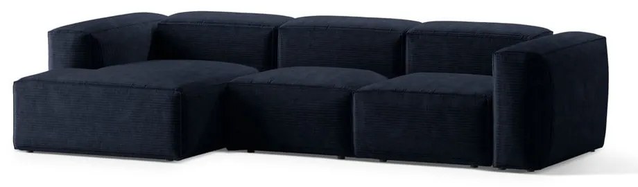 Tmavomodrá menčestrová rohová pohovka (ľavý roh/s leňoškou) Bergamo – Cosmopolitan Design