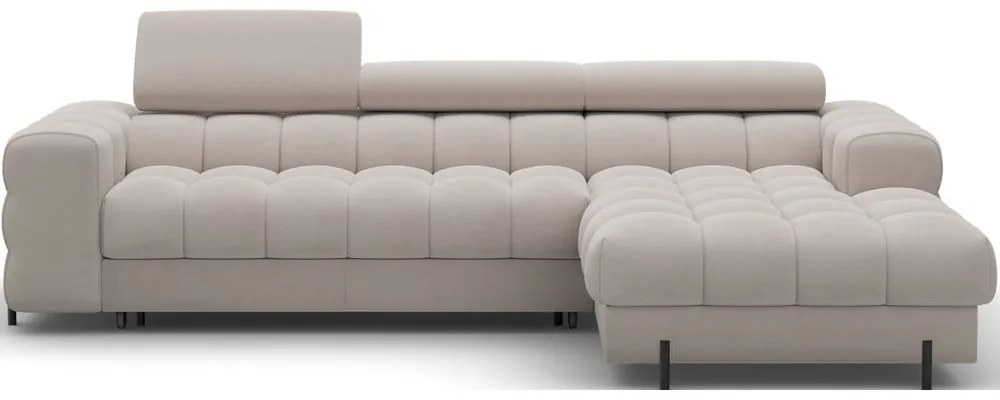 Béžová zamatová rozkladacia/s úložným priestorom rohová pohovka (pravý roh/s leňoškou) Felro – ELTAP