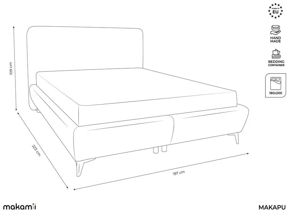 Tmavosivá čalúnená dvojlôžková posteľ s úložným priestorom s roštom 180x200 cm Makapu – Makamii