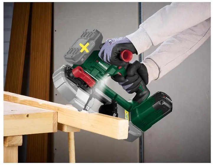 Parkside® Aku pásová píla 20 V Pmba 20-Li A1+ Akumulátor 20 V 2 Ah PAP 20 B1 + Nabíjačka 20 V 2,4 A (800011858)