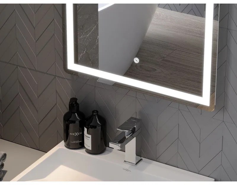 Mexen Onyx, LED kúpeľňové zrkadlo s podsvietením a kozmetickým zrkadielkom 60x80 cm, 6000K, ochrana proti zahmlievaniu, 9813-060-080-611-00