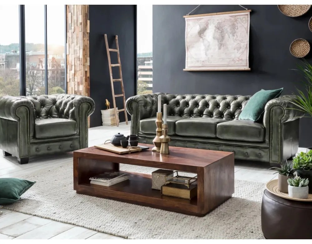 furniture-nabytek.cz - Masívne kreslo Chesterfield z pravej kože, zelené – 100×90×72 cm