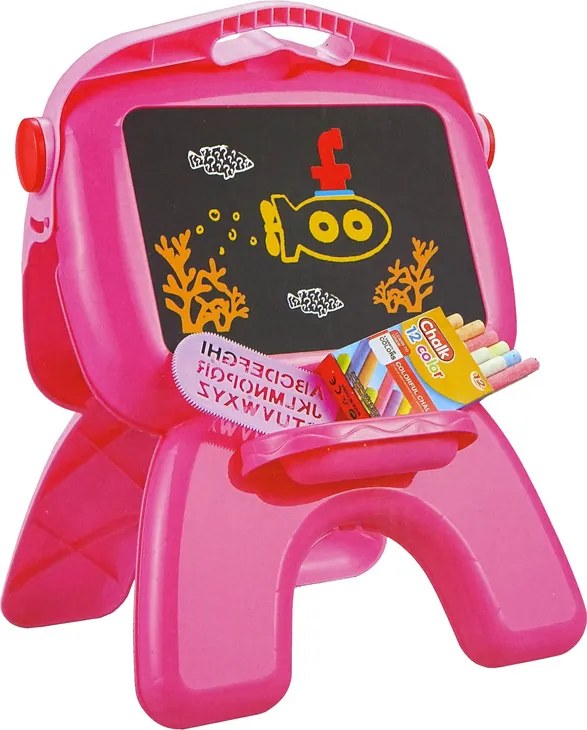 LEAN Toys Obojstranná kriedová tabuľa stojanová s projektorom a fixkami, ružová