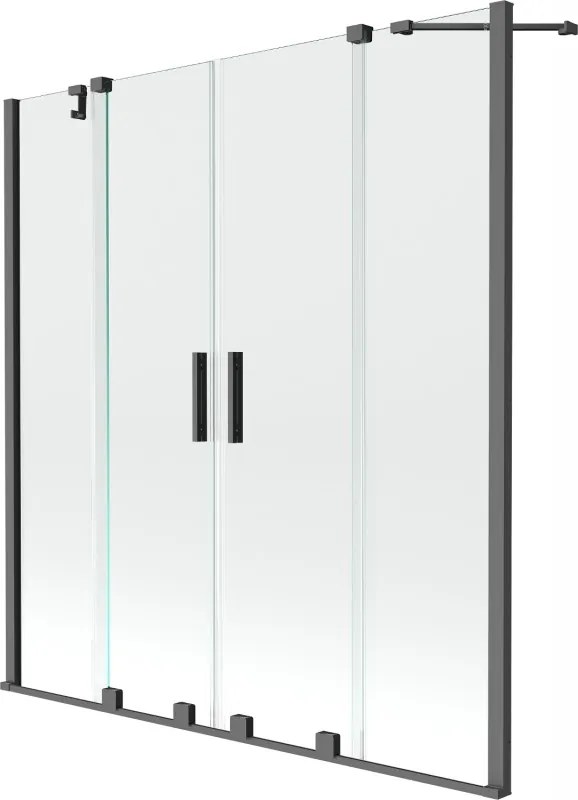 Mexen Velar Duo, 2-krídlová vaňová zástena s posuvnými dverami 150 x 150 cm, číre, grafitový profil, 896-150-000-02-95