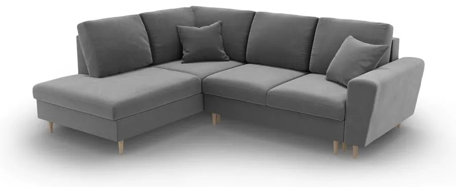 Svetlosivá zamatová rozkladacia/s úložným priestorom rohová pohovka (ľavý roh/do L) Kyoto – Cosmopolitan Design