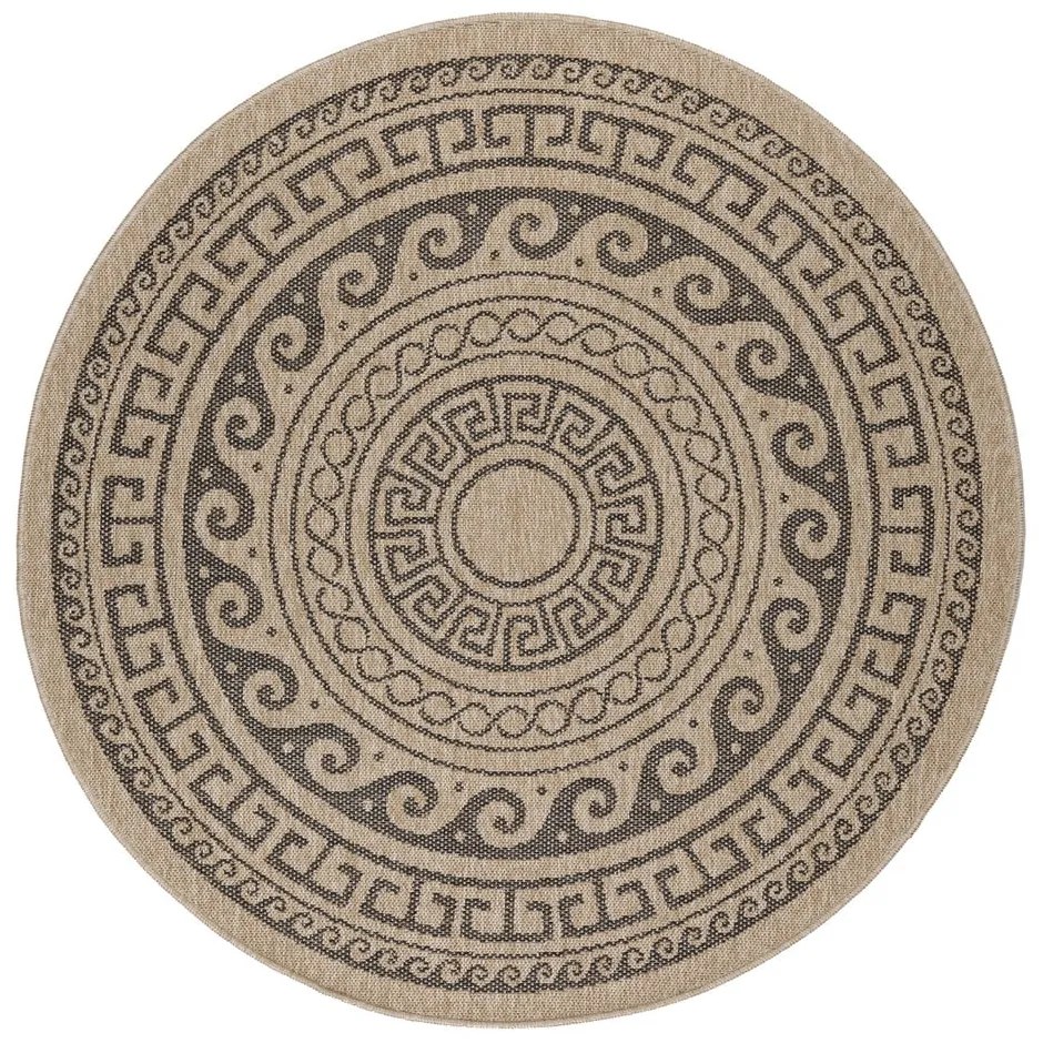Čierno-béžový okrúhly vonkajší koberec ø 120 cm Comilla – Ayyildiz Carpets