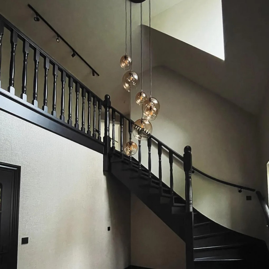 Inteligentné závesné svietidlo tmavý bronz s jantárovým sklom 7-svetiel Vrátane 7 Wifi A60 - Sandra