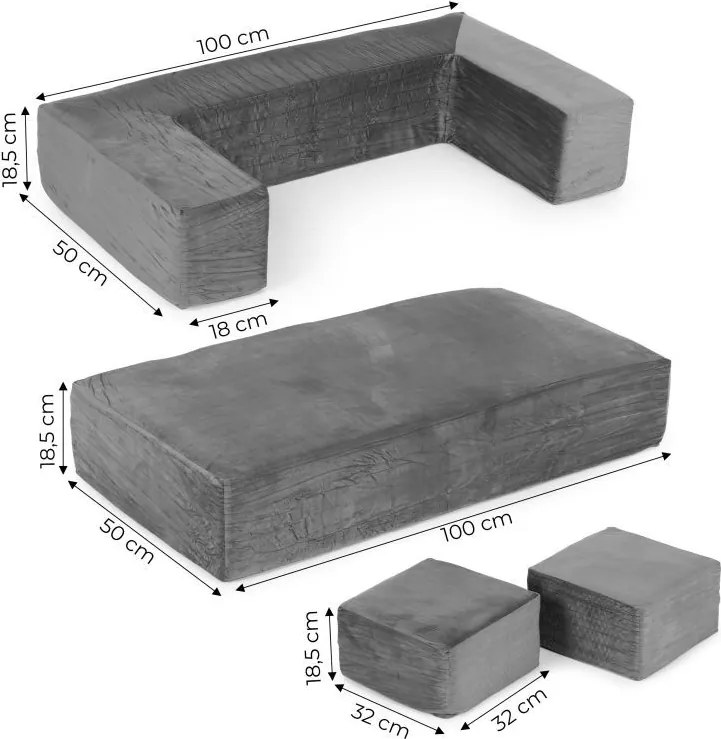 Skladacia modulárna detská pohovka so 4 mäkkými vankúšmi