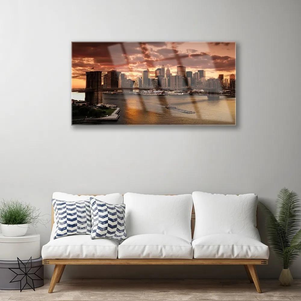 Skleneny obraz Mesto brooklynský most 100x50 cm
