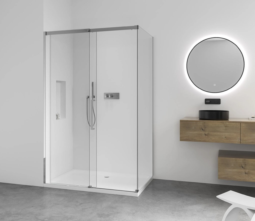 Cerano Lantono, sprchovací kút s posuvnými dverami 100(dvere) x 70(stena) x 195 cm, 8mm číre sklo, chrómový profil, CER-CER-432142
