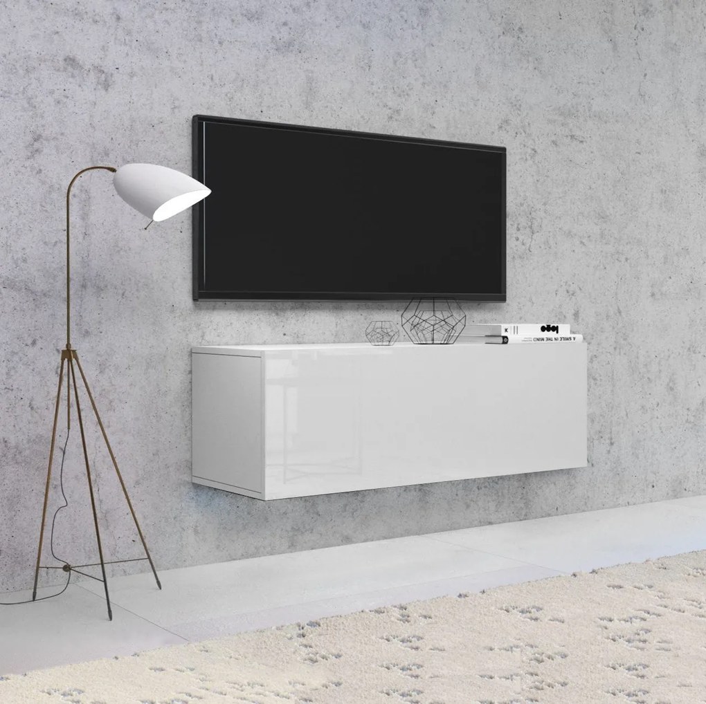 Závesný TV stolík Vivien 140 cm biely lesk