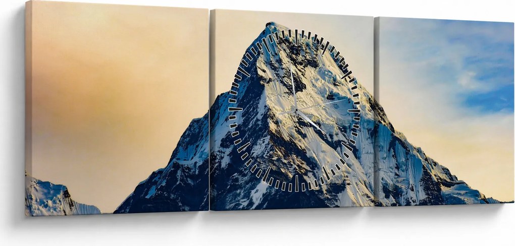 Obraz zasnežených hôr, Nepál (s hodinami) (90x30 cm)