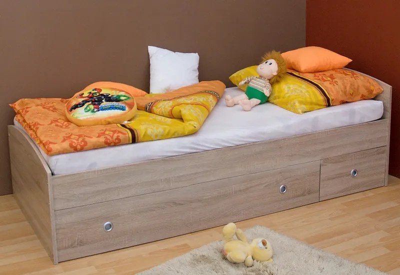 Posteľ s úložným priestorom Patrik 90x200 cm, dub sonoma