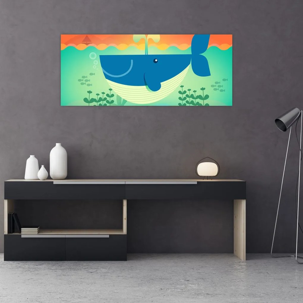 Obraz - Veselá veľryba v mori (120x50 cm)