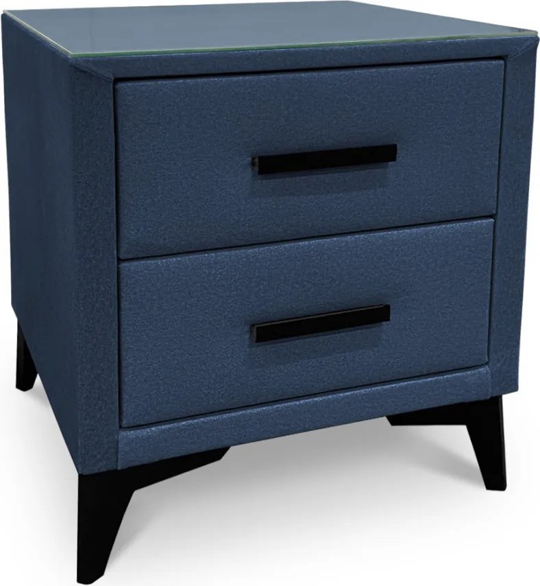 Nočný stolík s 2 zásuvkami Joy, námornícka modrá látka