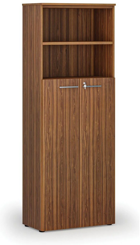 Kombinovaná kancelárska skriňa PRIMO WOOD, dvere na 4 poschodia, 800 x 420 x 2128 mm, orech