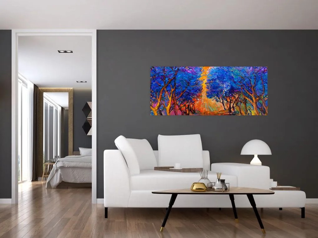 Obraz - jesenné koruny stromov, moderný impresionizmus (120x50 cm)