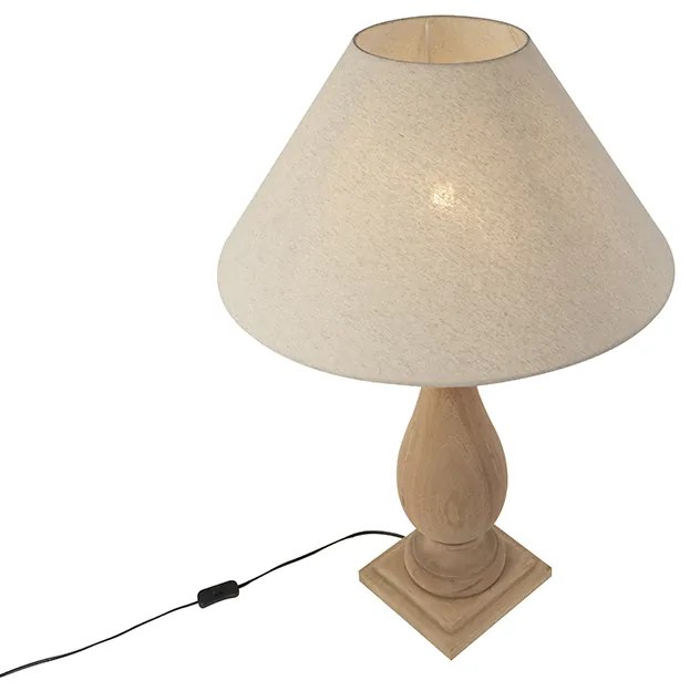 Rustikálna stolná lampa s béžovým ľanovým tienidlom 55 cm - Burdock