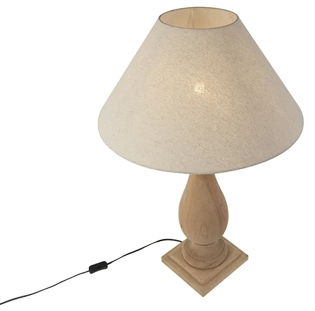 Rustikálna stolná lampa s béžovým ľanovým tienidlom 55 cm - Burdock