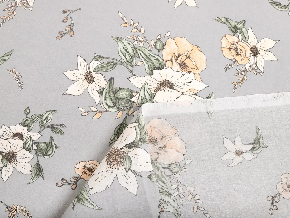 Biante Bavlnený záves Sandra SA-465 Oranžové kvety na sivom 150x220 cm