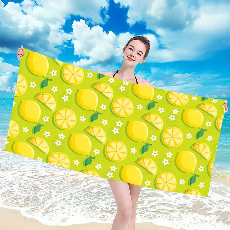 Rýchloschnúca plážová osuška LEMONS 100x180 cm zelená, 100% mikrovlákno