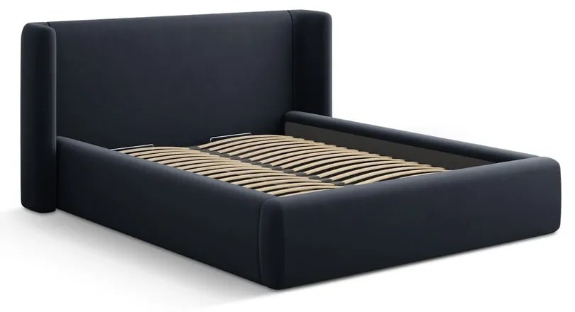 Tmavomodrá čalúnená dvojlôžková posteľ s úložným priestorom s roštom 180x200 cm Jason – Windsor & Co Sofas