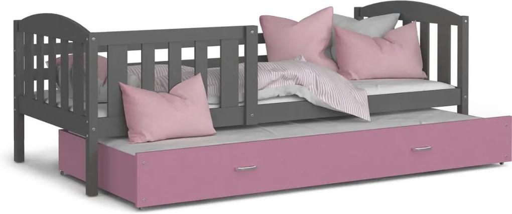 Expedo Detská posteľ KUBA P2 COLOR + matrac + rošt ZADARMO, 190x80 cm, šedá/ružová