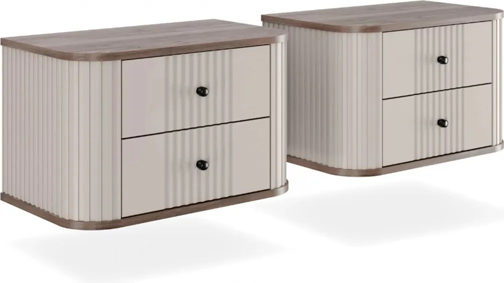 Závesná súprava nočných stolíkov Vesper 56 cm - kašmír / orech / čierne úchytky