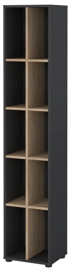 Knižnica v dekore duba v antracitovo-prírodnej farbe 41x205 cm Sign – Tvilum