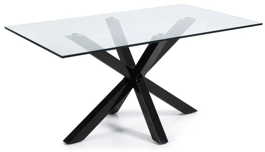 Jedálenský stôl so sklenenou doskou La Forma s čiernym podnožím, 160 x 90 cm