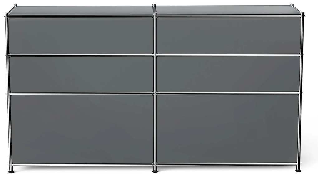 Kovová odkladacia skrinka "CN3" s výklopnými priečinkami, zásuvkami a otvorenými priehradkami, sivá