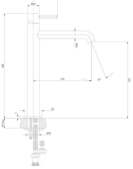 OMNIRES Y1212NI - Umývadlová batéria Y 30,8 cm kefovaný nikel