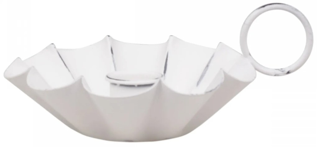 Biely antik svietnik na úzku sviečku Flower - Ø 10*4cm