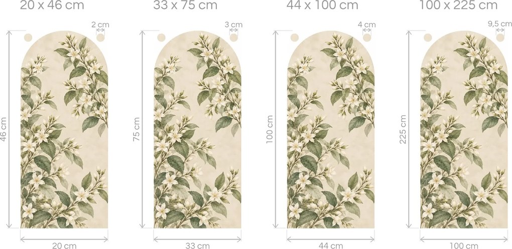 Jasmínový oblúk botanická akvarelová dekorácia na stenu do spálne oblúk 20 x 46 cm