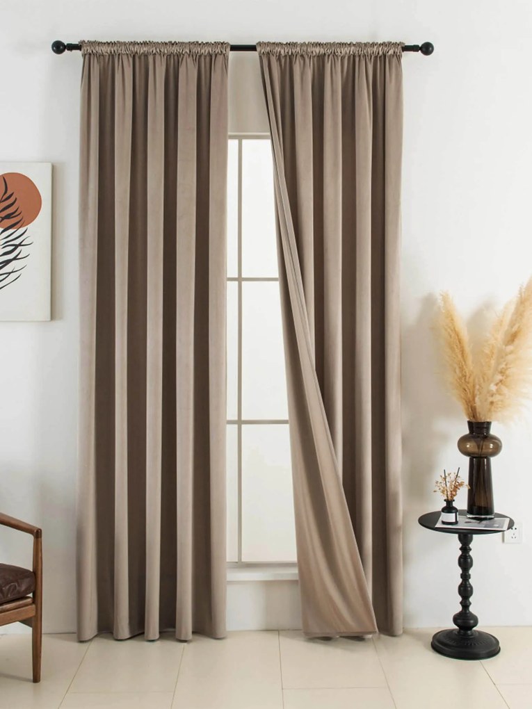 Zamatové zatemňovacie závesy Cesar cappuccino - 140 x 280 cm (2ks) - riasiaca stuha