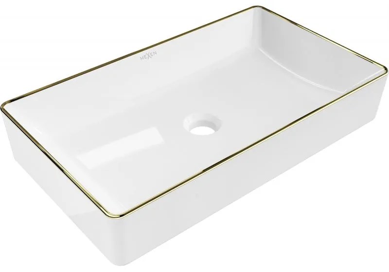 Mexen Nadia, umývadlo na dosku 620x355x115 mm, biela-zlatý okraj, 21616005