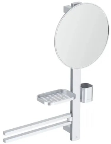 Ideal Standard Alu+ M strieborné kozmetické zrkadlo 32cm s 2 poličkami a vešiakmi BD588SI