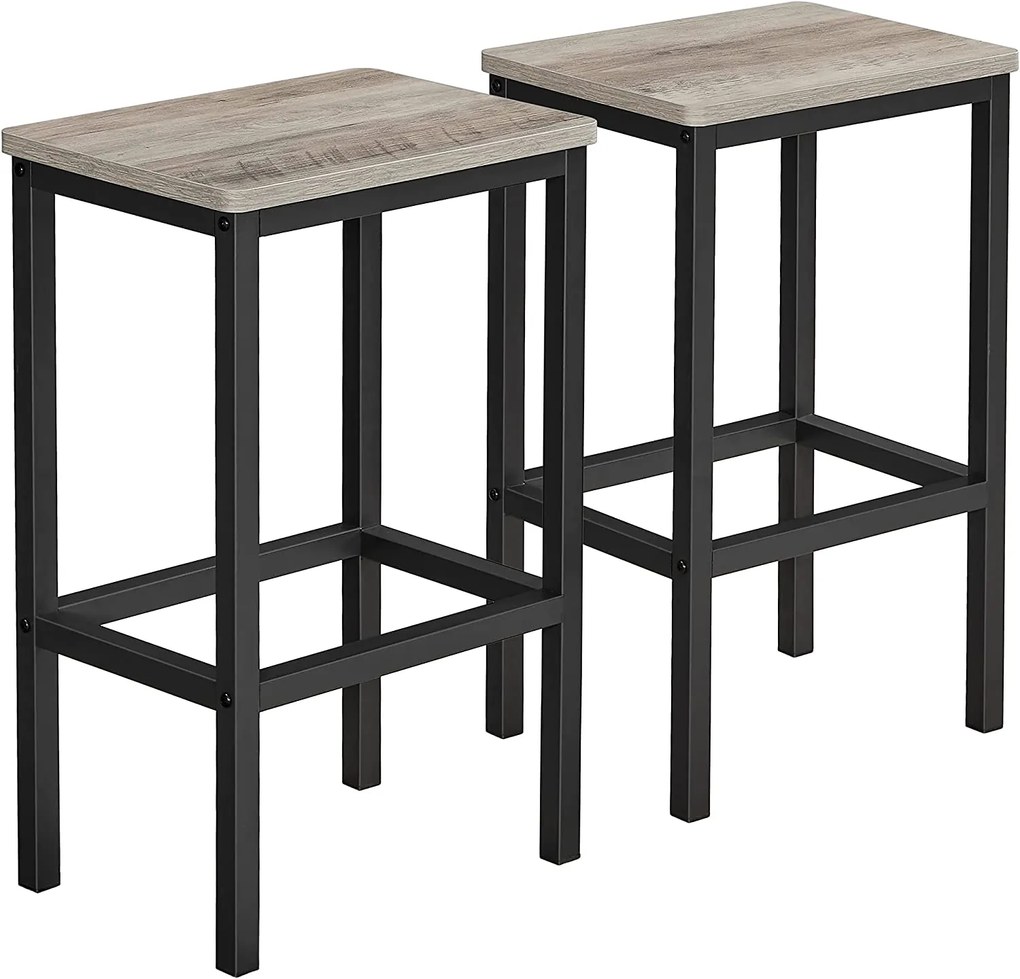 VASAGLE 2 barové stoličky sivé drevo 40 x 65 x 30 cm