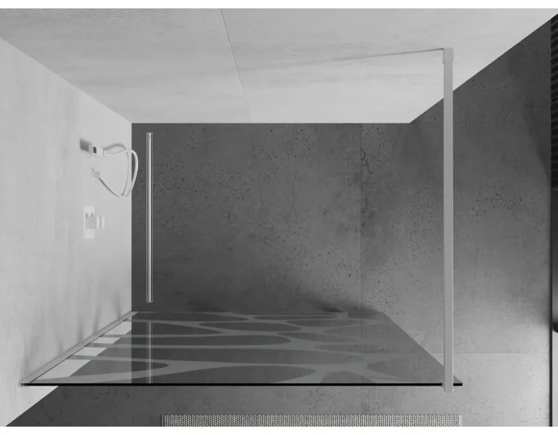 Mexen Kioto, Walk-In sprchová zástena 110 x 200 cm, 8mm sklo číre/biely vzor, biely profil, 800-110-101-20-97