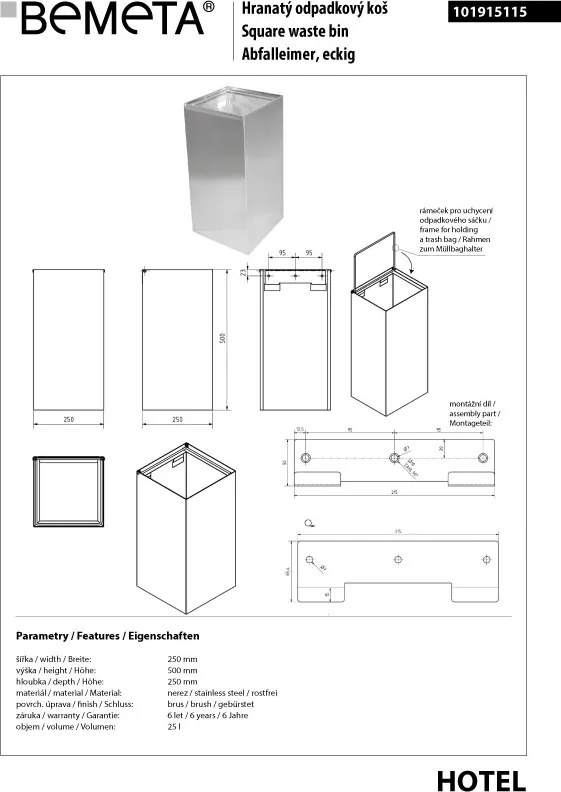 Bemeta Design Odpadkový kôš, 25 l, nerez, mat - 101915115