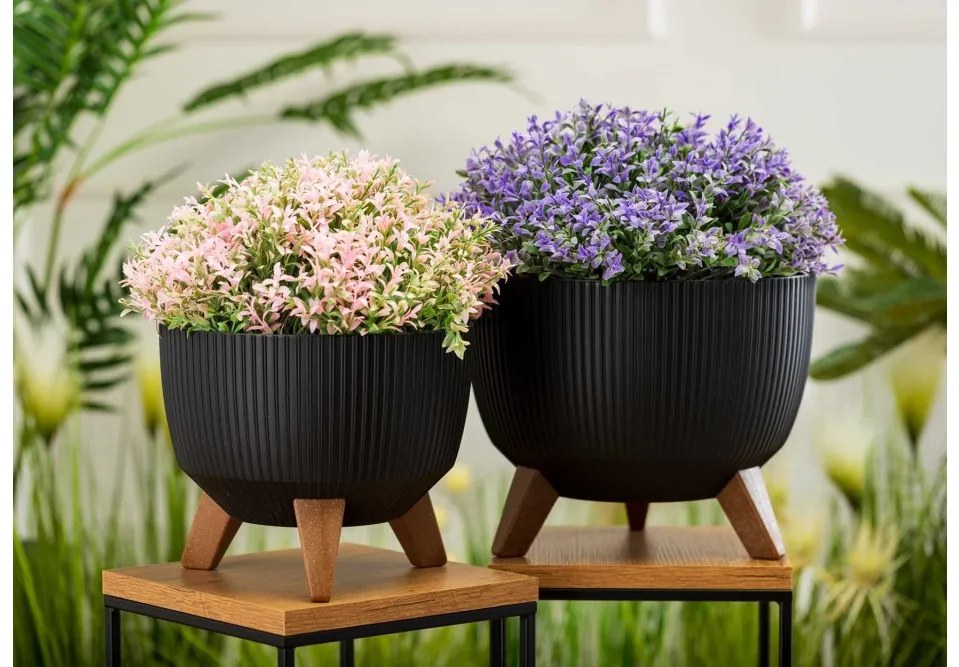 Súprava 2 kvetináčov Rosa Linea čierna