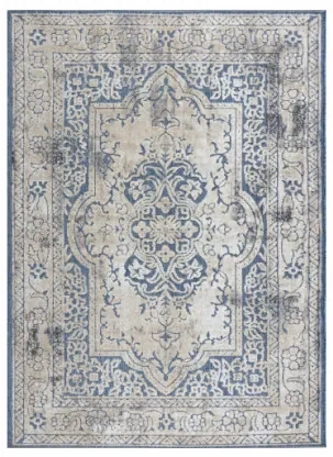Koberec SOLE D3871 Ornament, ramka - ploské tkanie modrý / béžový
