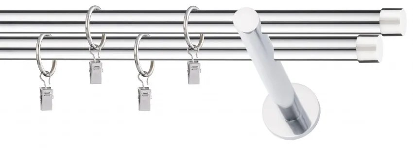 Dekorstudio Chrómová dvojradová garniža LUNA 19mm Dĺžka: 420cm, Typ uchytenia: Držiak dvojitý modern, Typ príslušenstva: Krúžky tiché so štipcami