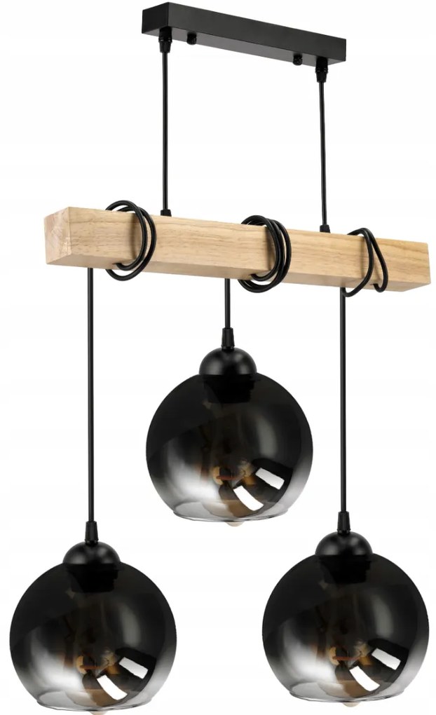 BERGE LED závesné stropné svietidlo, drevený trám, 3xE27, loft, dymovo šedá