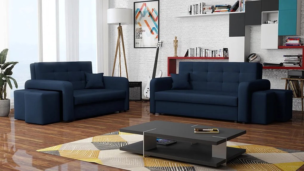Rozkladacia sedacia súprava s úložným priestorom Clivia Home II + III, Taburetka: ľavá strana (pohovka III) + pravá strana (pohovka II), Dostupné poťahy: Malmo 81